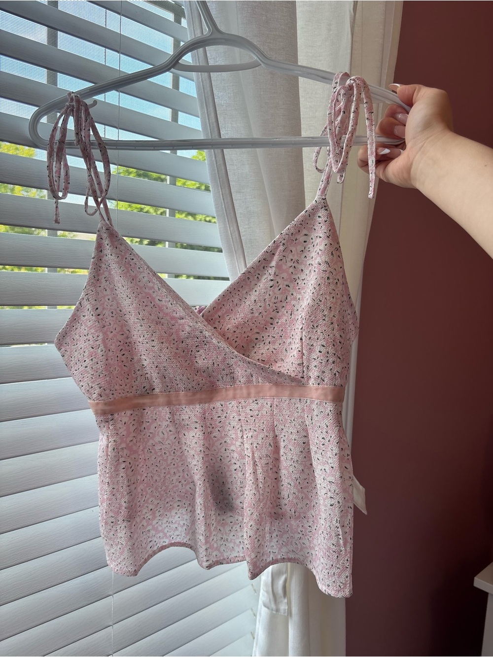 Delicate Pink Floral Tie-Strap Cami